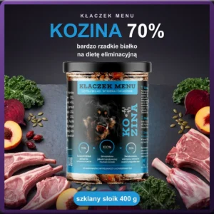 Kłaczek Menu Kozina 400 g — mokra karma dla psa w szklanym słoiku, 70% mięsa